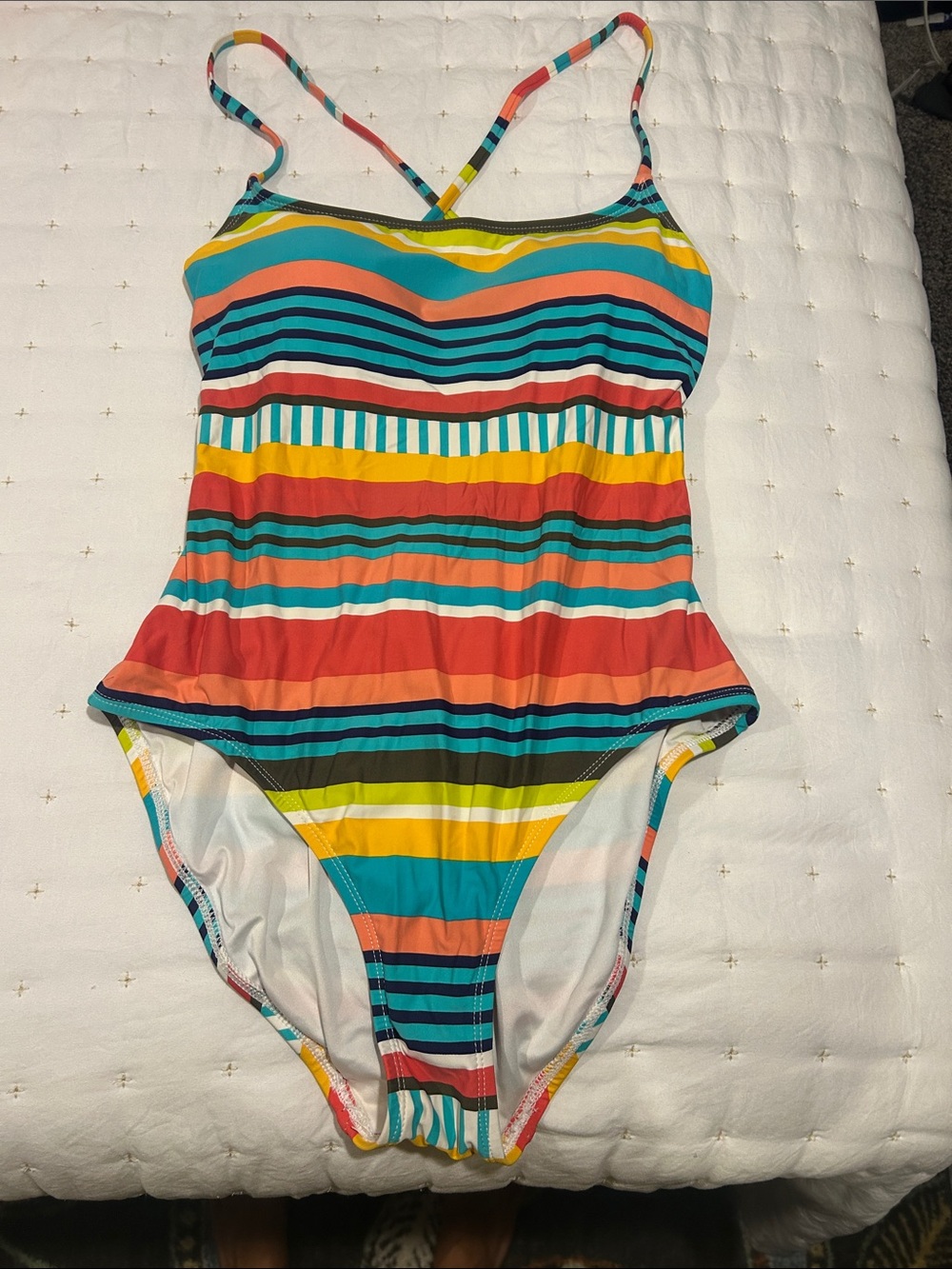 Anne Cole Multicolor Striped One-Piece Swimsuit - Teal, Coral, Yellow, Navy